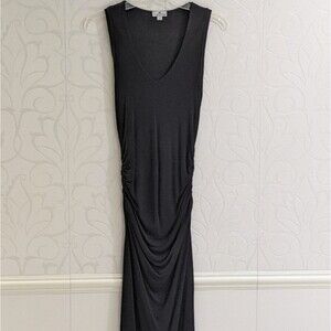 NWOT James Perse Black Jersey Ruched V- Neck Dress Size 2